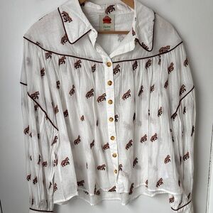 FARM Rio White Blouse with Brown Horse Pattern